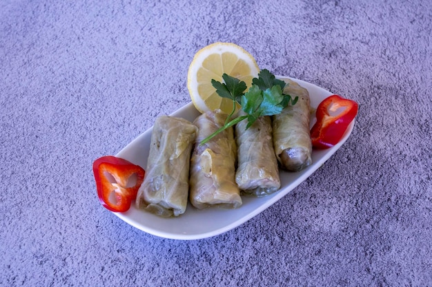 Middle Eastern or Arabic food and various mezze stuffed cabbage lahana dolmasi