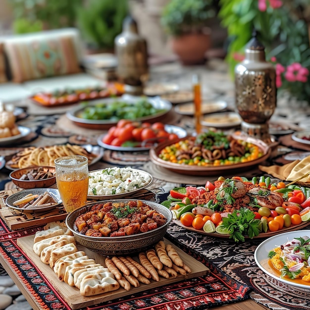 Middle Eastern traditional Ramadan Iftar large menu Conceptual image of Ramadan Feast