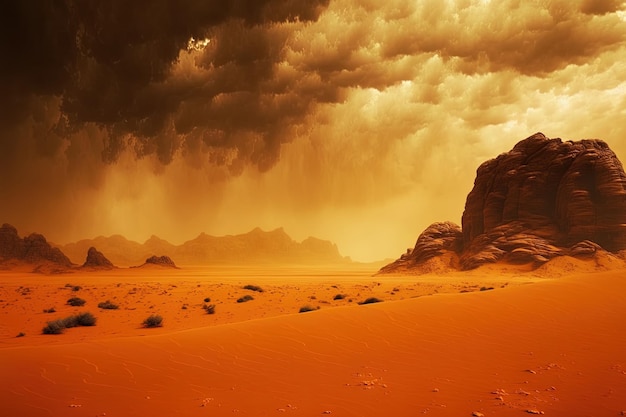 Middle Eastern Wadi Rum Desert Valley of the Moon orange sand hazy clouds