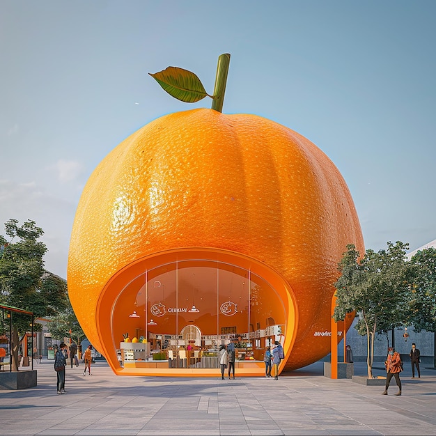 In the middle of the square the Orange Giant popup a big orange creative store orange concept