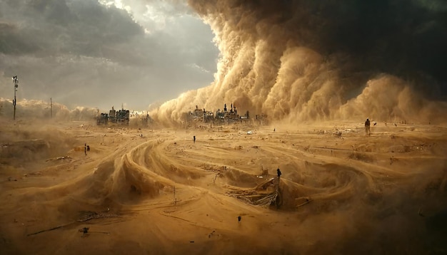 the middle of a whirlwind of sand sandstorm hurricane