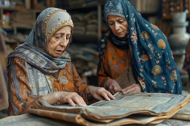 Middleaged Arabian woman researching ancient manuscripts