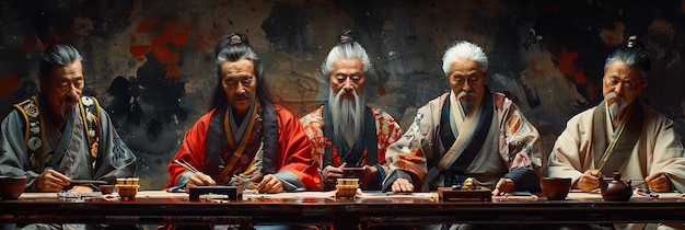 Middleaged Chinese men teaching history of science