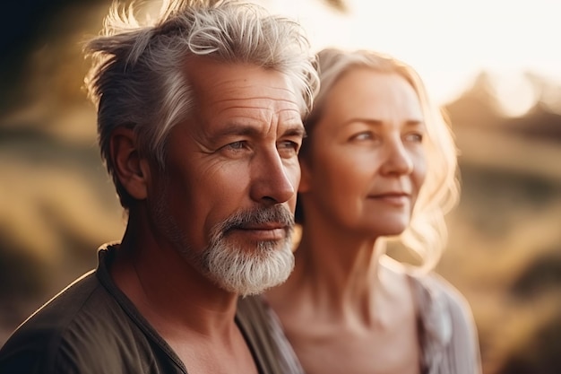 Middleaged couple in love in nature in summer Generative AI