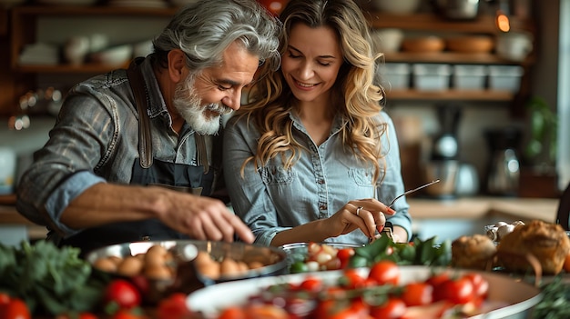 Middleaged couple preparing a special Valentines Day dinner together