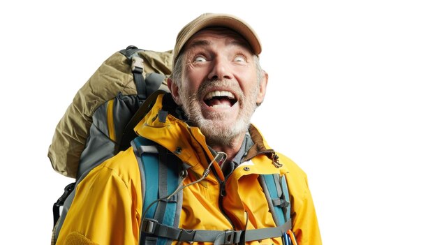 MiddleAged Man in Hiking Gear Looking Excited on transparent background