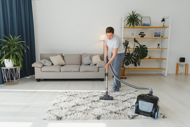 Middleaged woman cleaning new apartment