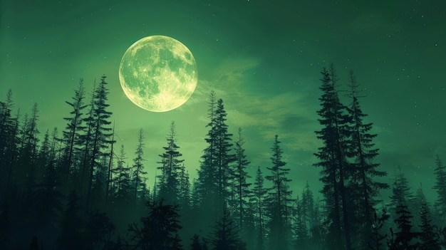 Photo midnight moonlight forest scene