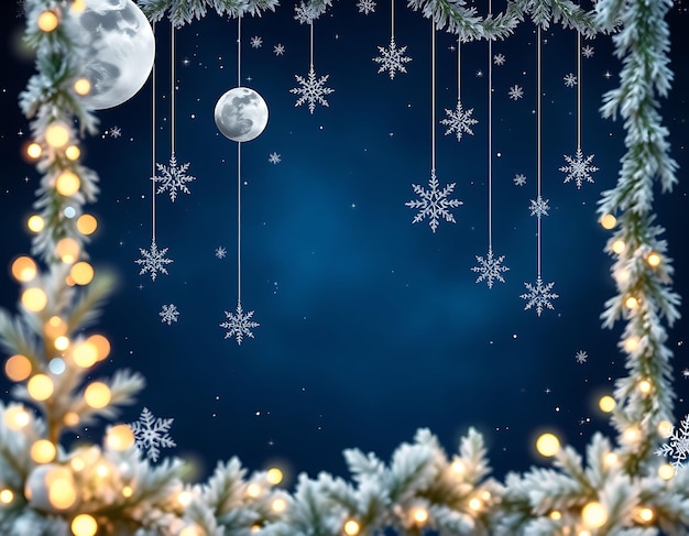 Midnight Navy Backdrop Adorned With Silver Moons Crystal Stars Dangle Softly Above Framed by Icy G