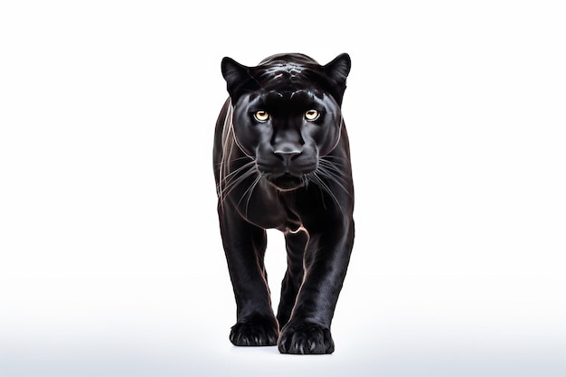 Photo midnight stroll black panther gracefully roams white wilderness on white or png transparent background