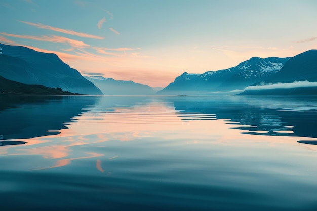 Photo midnight sun reflections on serene norwegian coast