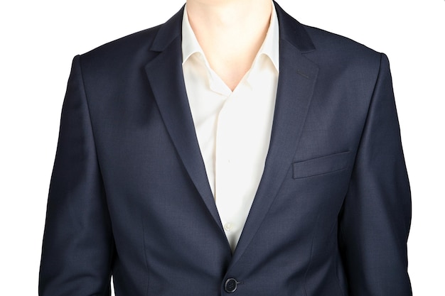 Photo midsection of man wearing blazer standing against white background