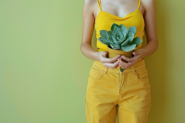 Photo midsection view of a woman holding succulent plants