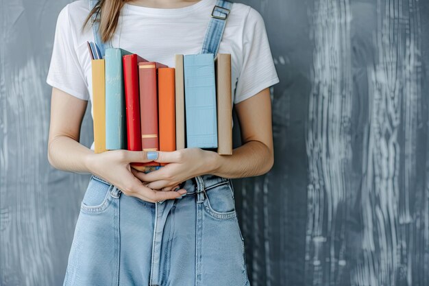 Midsection of woman holding books for sale