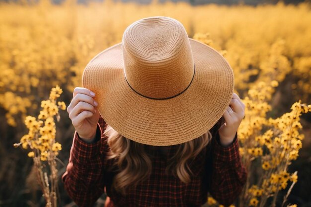 Midsection of woman holding hat standing outdoors