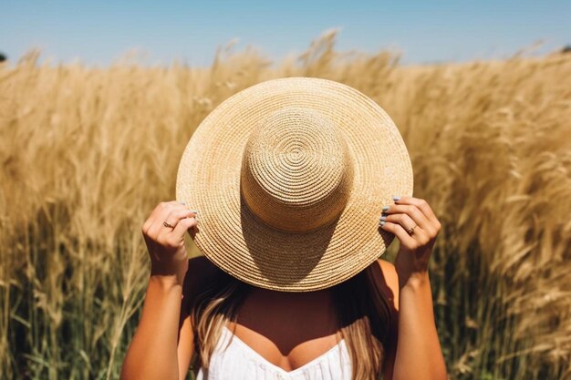 Midsection of woman holding hat standing outdoors