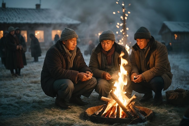 In the midst of the winter frost the villagers unite a ritual that lighting of the fire