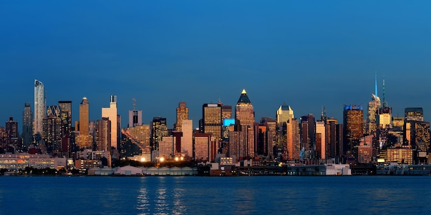 Midtown Manhattan skyline at dusk panorama over Hudson River