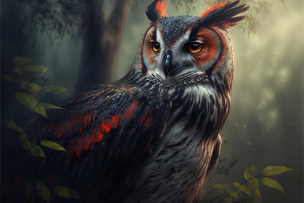 Mighty owl creative digital illustration painting 3d illustration