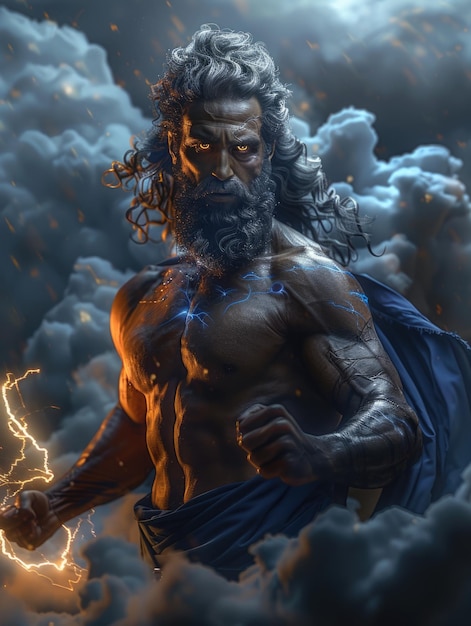 Photo mighty ruler zeus greek god of heavens thunder and lightning ruler of universe and chief of olympian gods associated with jupiter in roman belief symbolising divine authority cosmic control