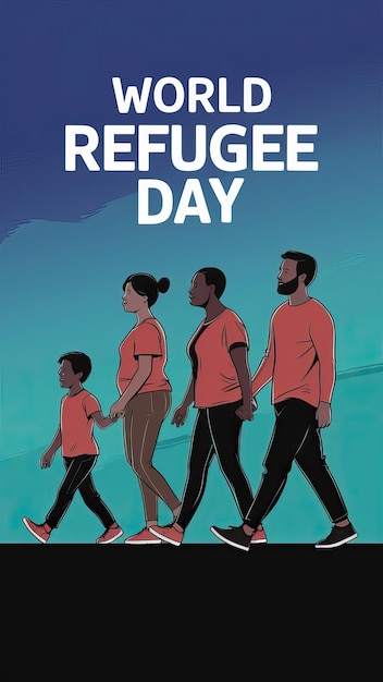 Photo migrants world refugee day escaping world refugee day poster refugee day illustration