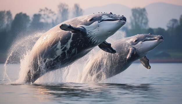 the migration of whales or dolphins focusing on the sheer scale and grace of these marine mammals