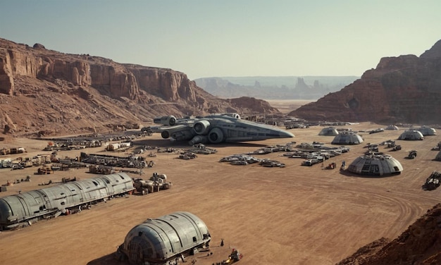 a military aircraft is sitting in a desert with a large tank on the ground