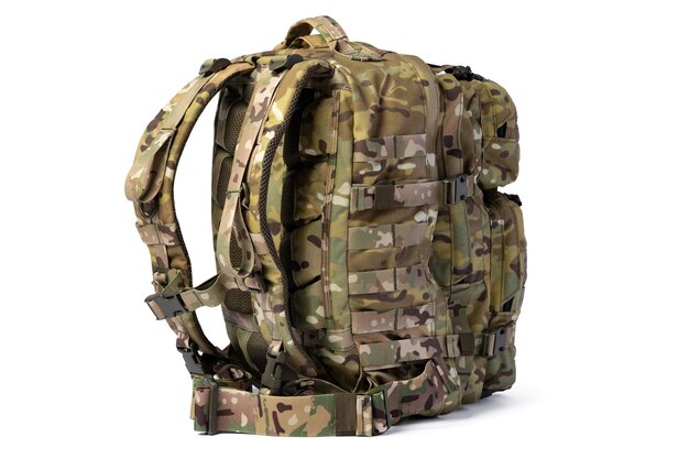 Military backpack isolated on a white background