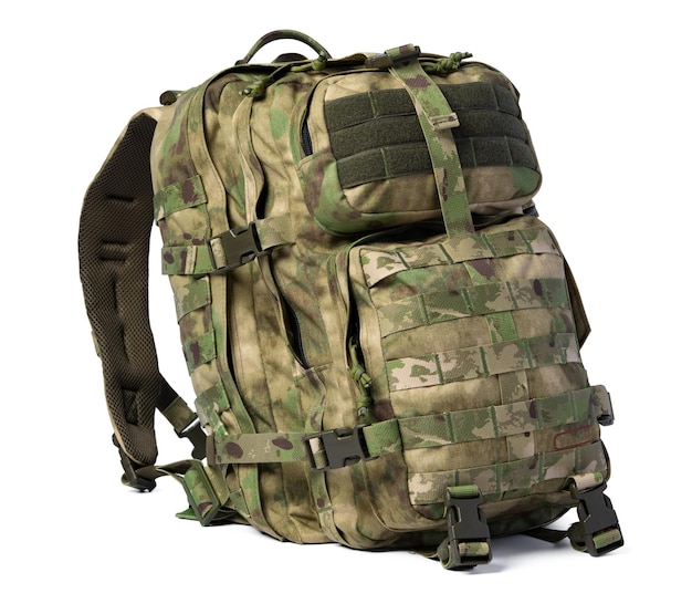 Military backpack isolated on a white background