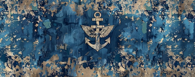 Photo a military banner with a blue digital camouflage pattern featuring an anchor and eagle emblem