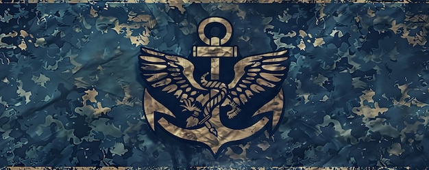 Photo a military banner with a navy blue camouflage pattern featuring an anchor and eagle emblem