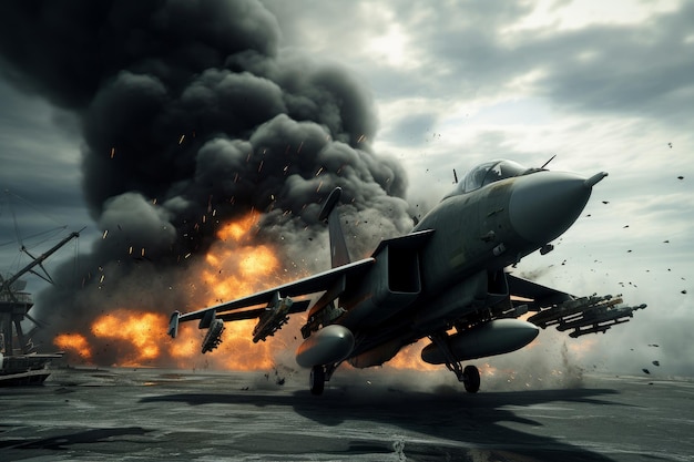 Military jet aircraft explosion Generate Ai