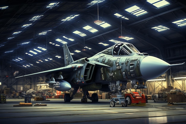 Military jet in hangar Generate Ai