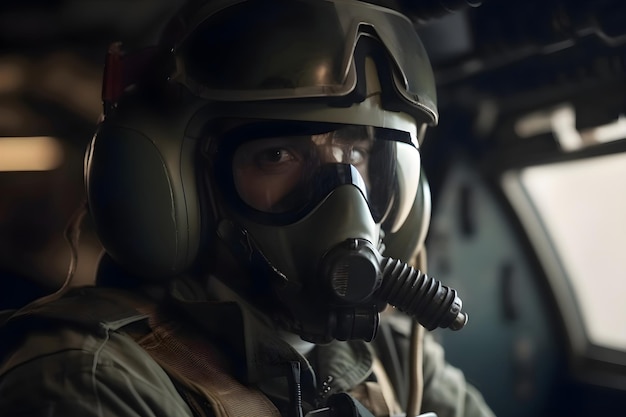 Military pilot in a helmet in the cabin war in Ukraine Generative AI 1