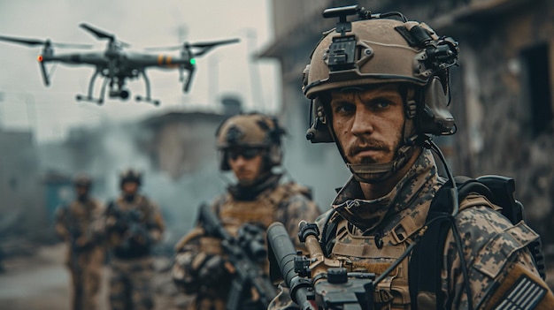 military soldiers operate a drone FPV drone