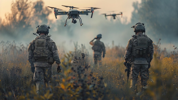 military soldiers operate a drone FPV drone