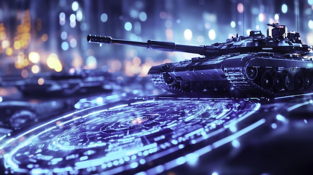 Photo military tank on futuristic interface technology war future