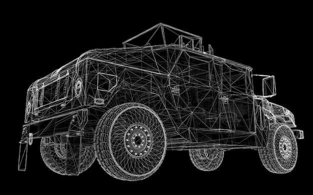 Military tank model, body structure, wire model