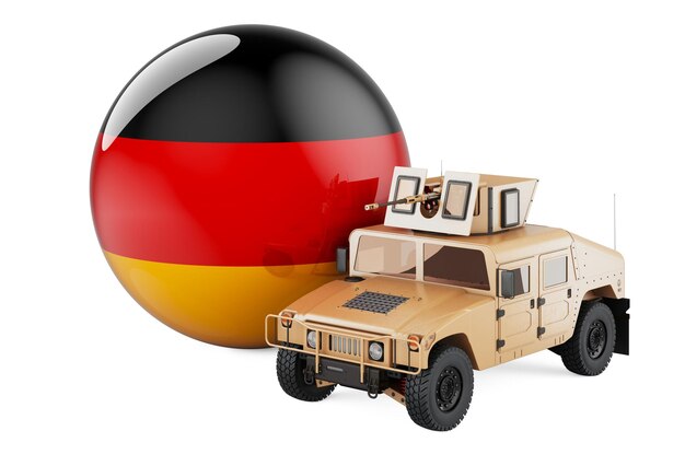 Military truck with German flag Combat defense of Germany concept 3D rendering