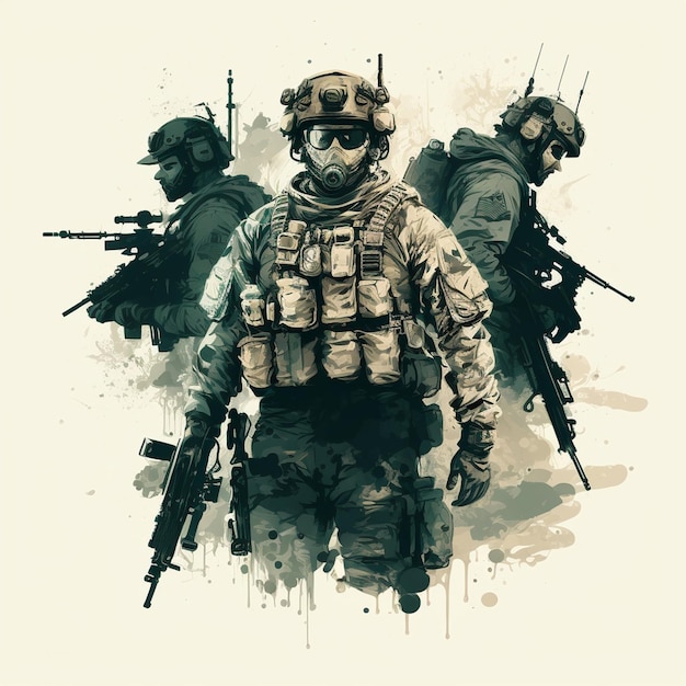 Military unit in full tactical gear operating as Special Forces wartime battlefield generative ai