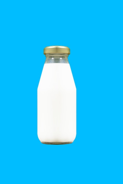 Milk bottle minimal empty background Isolated glass bottle of white cow39s milk or yogurt