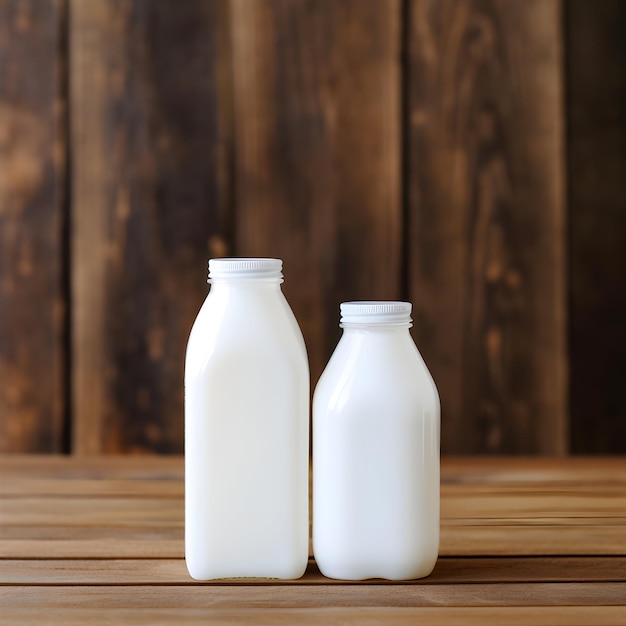 Photo milk bottles isolated wooden background