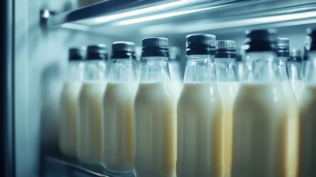 Milk Bottles in a Refrigerator