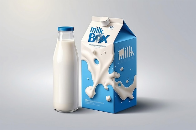 Photo milk box poster realistic packing natural milky