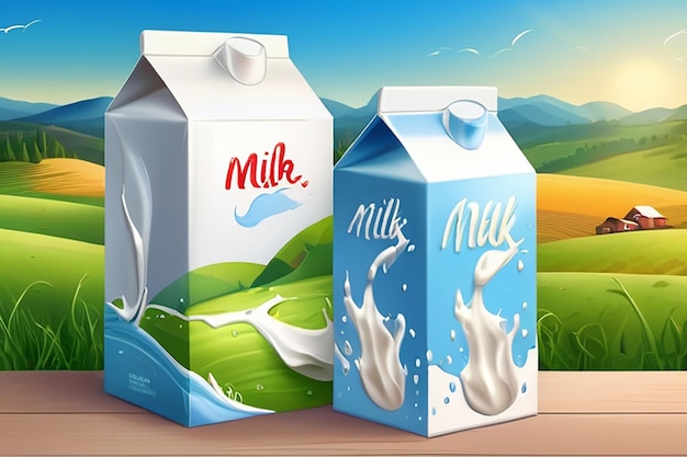 Milk box and splash milk realistic organic white box and colored box package mock up