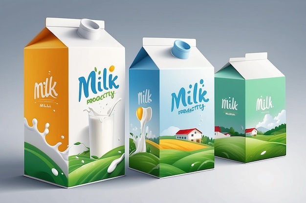 Milk box and splash milk realistic organic white box and colored box package mock up