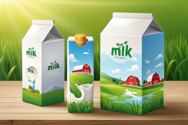 Milk box and splash milk realistic organic white box and colored box package mock up