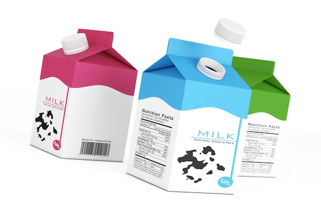 Milk Carton Boxes on a white background. 3d Rendering