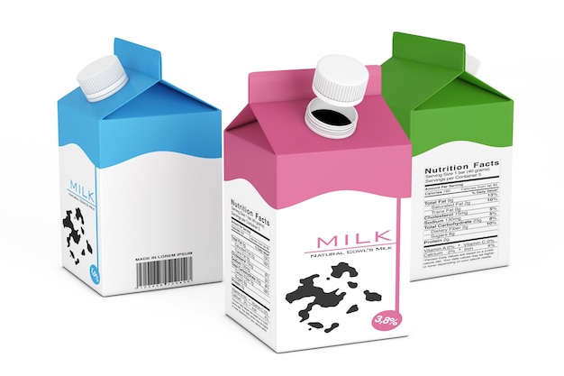 Milk Carton Boxes on a white background. 3d Rendering