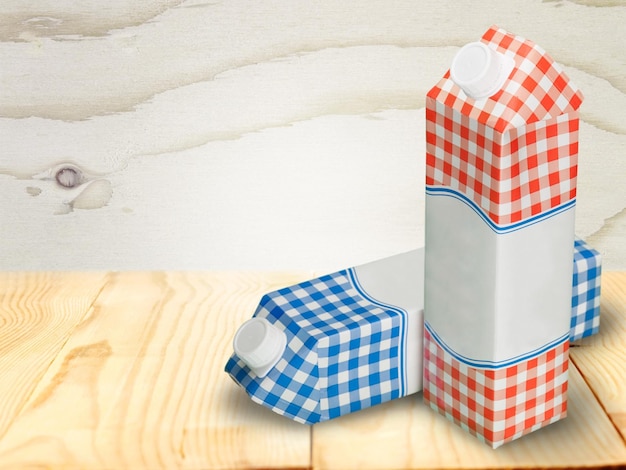 Milk carton packages on  background